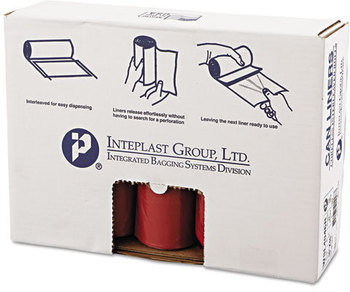 Inteplast Group Low-Density Commercial Can Liners. 45 gal. 1.3 mil. 40 X 46 in. Red. 20 bags/roll, 5 rolls/case.