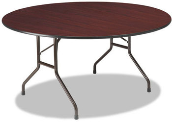 Iceberg Premium Wood Laminate Round Folding Table,  60 Dia. x 29h, Mahogany Top/Gray Base