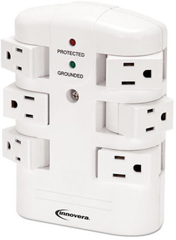 Innovera® Six-Outlet Wall Mount Surge Protector,  6 Outlets, 2160 Joules, White