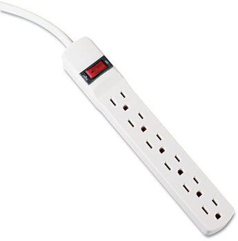 Innovera® Six-Outlet Power Strip,  6-Foot Cord, 1-15/16 x 10-3/16 x 1-3/16, Ivory