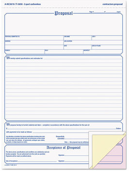 Adams® Contractor Proposal Form,  3-Part Carbonless, 8 1/2 x 11 7/16, 50 Forms