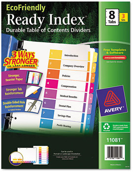 Avery® Customizable Table of Contents Ready Index® Multicolor Dividers with Printable Section Titles Tabs, 8-Tab, 1 to 8, 11 x 8.5, White, 3 Sets