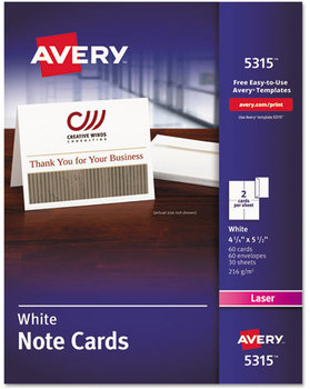Avery® Note Cards with Matching Envelopes Laser, 80 lb, 4.25 x 5.5, Uncoated White, 60 2 Cards/Sheet, 30 Sheets/Pack