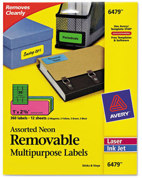 Avery® High-Visibility ID Labels High-Vis Removable Laser/Inkjet w/ Sure Feed, 1 x 2.63, Neon, 360/PK
