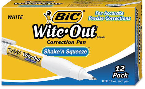 BIC Wite-Out Shake 'n Squeeze Correction Pen, 8 ml, White, 4/Pack  (WOSQPP418)