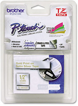 Brother P-Touch® TZe Series Standard Adhesive Laminated Labeling Tape,  1/2" x 16.4 ft., Gold/Silver