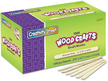 Chenille Kraft® Natural Wood Craft Sticks,  4 1/2 x 3/8, Wood, Natural, 1000/Box