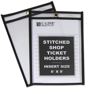 C-Line® Stitched Shop Ticket Holders,  Stitched, Both Sides Clear, 50", 6 x 9, 25/BX
