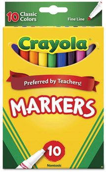 Crayola® Non-Washable Marker,  Fine Point, Classic Colors, 10/Set