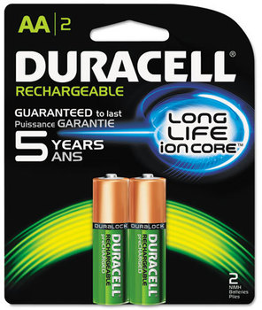 Duracell® Rechargeable NiMH Batteries with Duralock Power Preserve™ Technology,  AA, 2/Pk