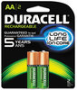 A Picture of product DUR-NLAA2BCD Duracell® Rechargeable NiMH Batteries with Duralock Power Preserve™ Technology,  AA, 2/Pk