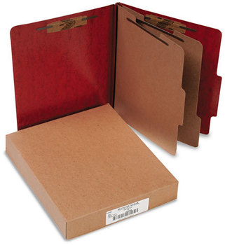 ACCO 20 pt. PRESSTEX® Classification Folders,  Letter, 6-Section, Red, 10/Box
