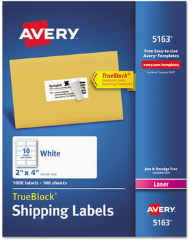 Avery® Shipping Labels with TrueBlock® Technology w/ Laser Printers, 2 x 4, White, 10/Sheet, 100 Sheets/Box