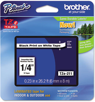 Brother P-Touch® TZe Series Standard Adhesive Laminated Labeling Tape,  1/4w, Black on White