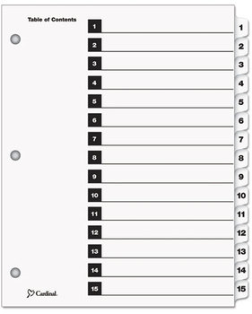 Cardinal® OneStep® Printable Table of Contents and Dividers,  15-Tab, 1-15, Letter, White, 15/Set