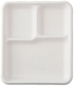 Chinet® Molded Fiber 3-Compartment Cafeteria Trays. 8 1/4 X 9 1/2 X 1 in. 500/Carton.