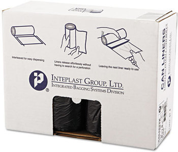 Inteplast Group High-Density Interleaved Commercial Can Liners,  40 x 48, 45gal, 22mic, Black, 25/Roll, 6 Rolls/Carton