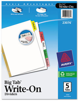 Avery® Write & Erase Big Tab™ Paper Dividers and 5-Tab, 11 x 8.5, White, Assorted Tabs, 1 Set