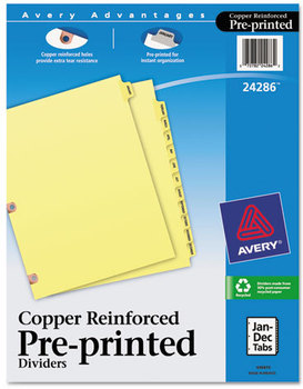 Avery® Preprinted Laminated Tab Dividers with Copper Reinforced Holes 12-Tab, Jan. to Dec., 11 x 8.5, Buff, 1 Set