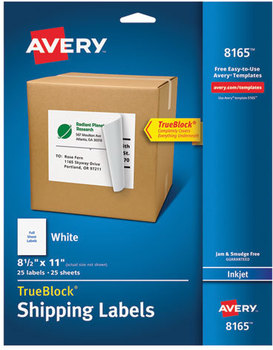 Avery® Shipping Labels with TrueBlock® Technology Inkjet Printers, 8.5 x 11, White, 25/Pack