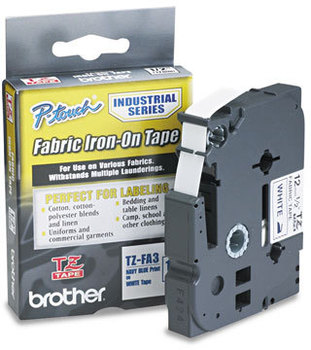 Brother P-Touch® TZ Industrial Series Fabric Iron-On Tape,  Navy-on-White, 1/2 x 9.8ft