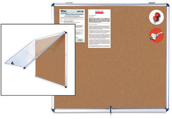 MasterVision® Slim-Line Enclosed Cork Bulletin Board,  47 x 38, Aluminum Case