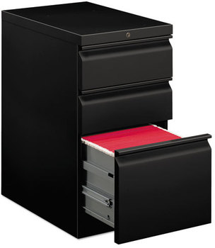 HON® Brigade® Mobile Pedestal with Pencil Tray Insert, Left or Right, 3-Drawers: Box/Box/File, Letter, Black, 15" x 22.88" 28"