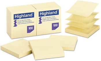 Highland™ Self-Stick Notes Pop-up 3" x Yellow, 100 Sheets/Pad, 12 Pads/Pack