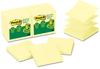 Post-it® Greener Notes Original Recycled Pop-up Notes,  3 x 3, Canary YW,100 Sheets/Pad, 12 Pads/Pack