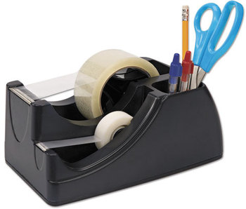 Officemate Recycled 2-in-1 Heavy Duty Tape Dispenser,  1" and 3" Cores, Black