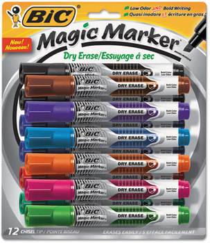 BIC® Magic Marker® Brand Low Odor AND Bold Writing Dry Erase Markers,  Chisel Tip, Assorted, 12/Pack