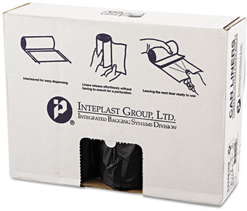 Inteplast Group High-Density Interleaved Commercial Can Liners,  43 x 48, 60gal, 16mic, Black, 25/Roll, 8 Rolls/Carton
