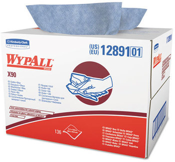 WypAll* X90 Cloths,  Brag Box, 11 1/10 x 16 4/5, Denim Blue, 136/Box, 1 Box/Carton