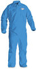 A Picture of product KCC-45005 KleenGuard™ A60 Bloodborne Pathogen & Chemical Splash Protection Coveralls with Elastic Wrists, Ankles, & Back, and Zipper Front. Size 2X-Large. Blue. 24/Carton.