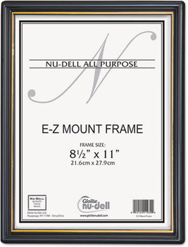 NuDell™ EZ Mount Document Frame,  Plastic, 8-1/2 x 11, Black/Gold
