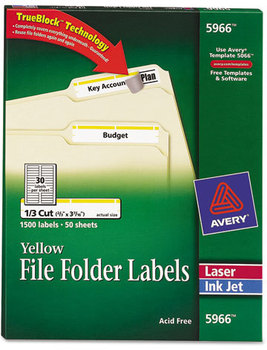 Avery® Permanent TrueBlock® File Folder Labels with Sure Feed® Technology 0.66 x 3.44, White, 30/Sheet, 50 Sheets/Box