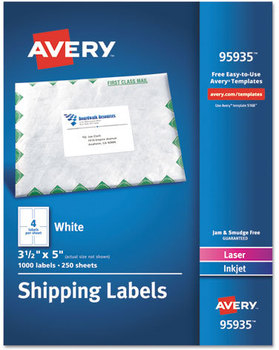 Avery® White Shipping Labels-Bulk Packs Inkjet/Laser Printers, 3.5 x 5, 4/Sheet, 250 Sheets/Box