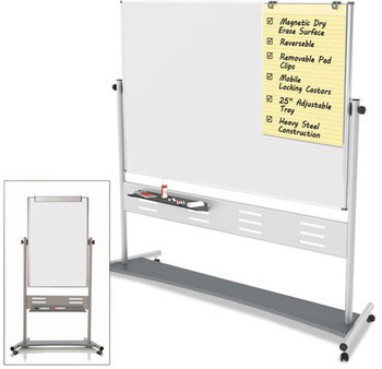 MasterVision® Revolver Easel,  70 4/5w x 47 1/5h, 80"h, White/Silver