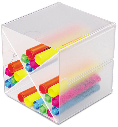 Deflect-O Cube 4-Compartment Stackable Plastic Storage Drawers, Clear  (350301)