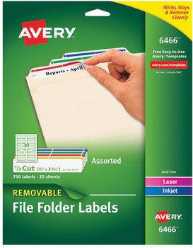 Avery® Removable File Folder Labels with Sure Feed® Technology 0.66 x 3.44, White, 30/Sheet, 25 Sheets/Pack