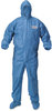 A Picture of product KCC-45094 KleenGuard™ A60 Bloodborne Pathogen & Chemical Splash Protection Coverallswith Hood, Boots, Elastic Wrists, Ankles, & Back, and Zipper Front. Size X-Large. Blue. 24/Carton.