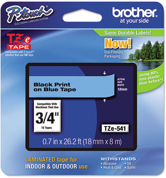 Brother P-Touch® TZe Series Standard Adhesive Laminated Labeling Tape,  3/4w, Black on Blue