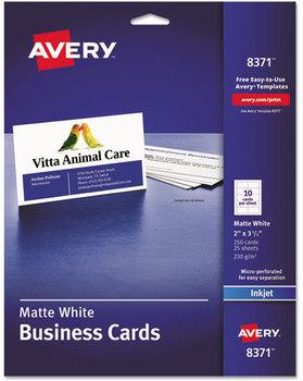 Avery® Printable Microperforated Business Cards with Sure Feed® Technology w/Sure Inkjet, 2 x 3.5, White, 250 10/Sheet, 25 Sheets/Pack