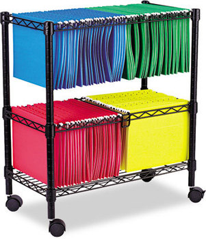 Alera® Rolling File Cart Two-Tier for Front-to-Back + Side-to-Side Filing, Metal, 1 Shelf, 3 Bins, 26" x 14" 29.5", Black
