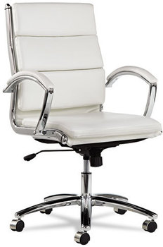 Alera® Neratoli® Mid-Back Slim Profile Chair Faux Leather, Up to 275 lb, 18.3" 21.85" Seat Height, White Seat/Back, Chrome