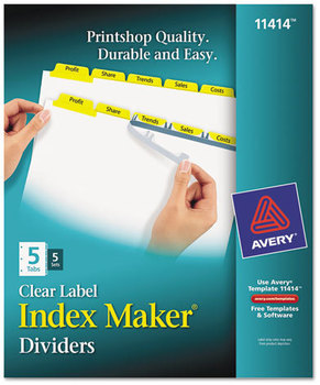 Avery® Index Maker® Print & Apply Clear Label Dividers with Color Tabs,  5-Tab, Letter, 5 Sets