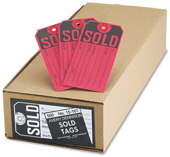 Avery® Sold Tags Paper, 4.75 x 2.38, Red/Black, 500/Box