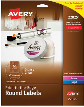 Avery® Round Print-to-the-Edge Labels with Sure Feed® Print-to-the Edge and Easy Peel, 2" dia, Glossy Clear, 120/PK