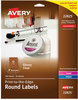 A Picture of product AVE-22825 Avery® Round Print-to-the-Edge Labels with Sure Feed® Print-to-the Edge and Easy Peel, 2" dia, Glossy Clear, 120/PK