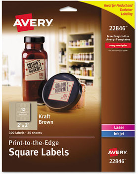 Avery® Square Labels with Sure Feed® Technology Print-to-the-Edge Inkjet/Laser Printers, 2 x Kraft Brown, 12/Sheet, 25 Sheets/Pack